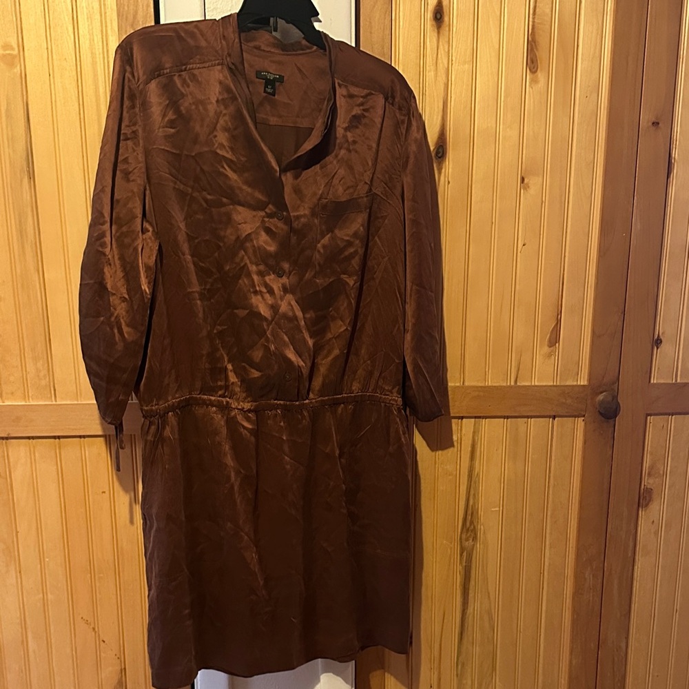 Ann Taylor Silk Rich Brown Long Sleeve Dress